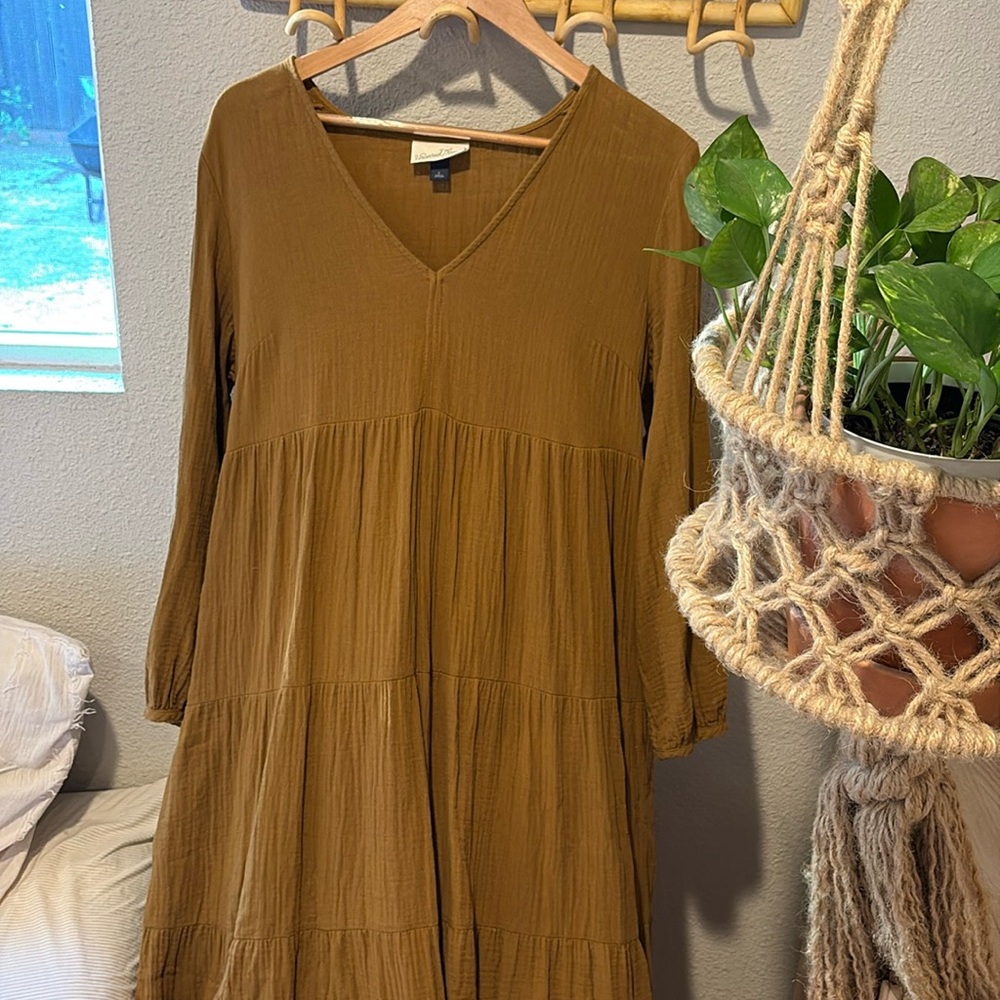 Universal thread long sleeve boho maxi tiered cotton dress • Size Large